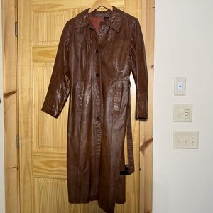 Women’s Vintage 70s Brown Leather Long Trench Coat